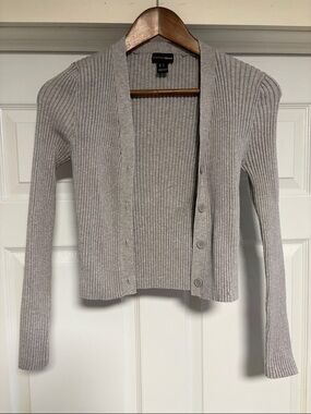 Ambiance Light Gray Ribbed Button-Front Cardigan